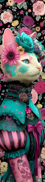 Cat bookmarks design of a cat with blue blush and pink and blue dress